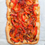 overhead view of Catalan coca - Spanish pizza