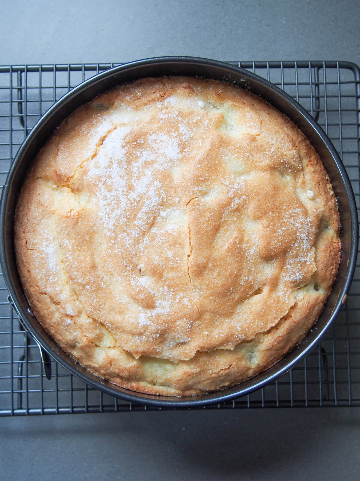 whole cake in tin just out the oven