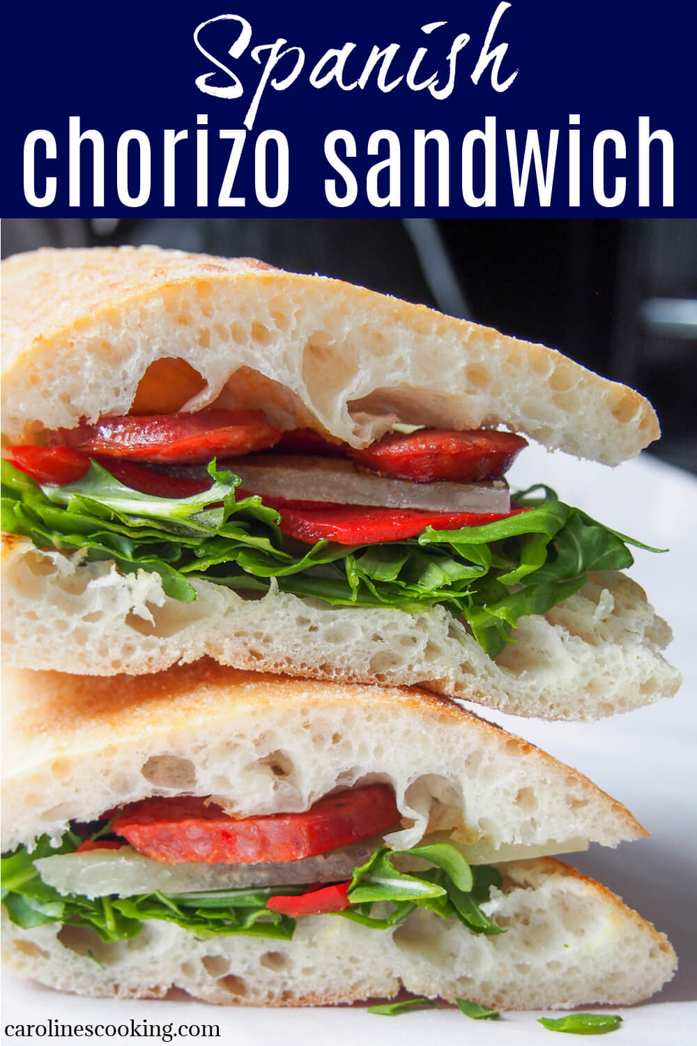 This tasty Spanish chorizo sandwich is packed with bright colors and flavors, with arugula, piquillo peppers and manchego cheese. It's quick to make and thoroughly delicious. A perfect quick lunch!