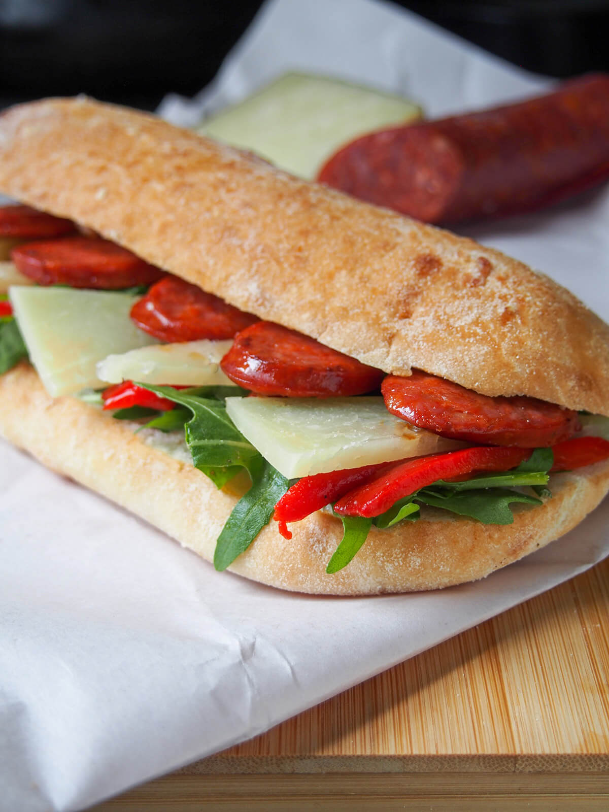 Spanish chorizo sandwich from side