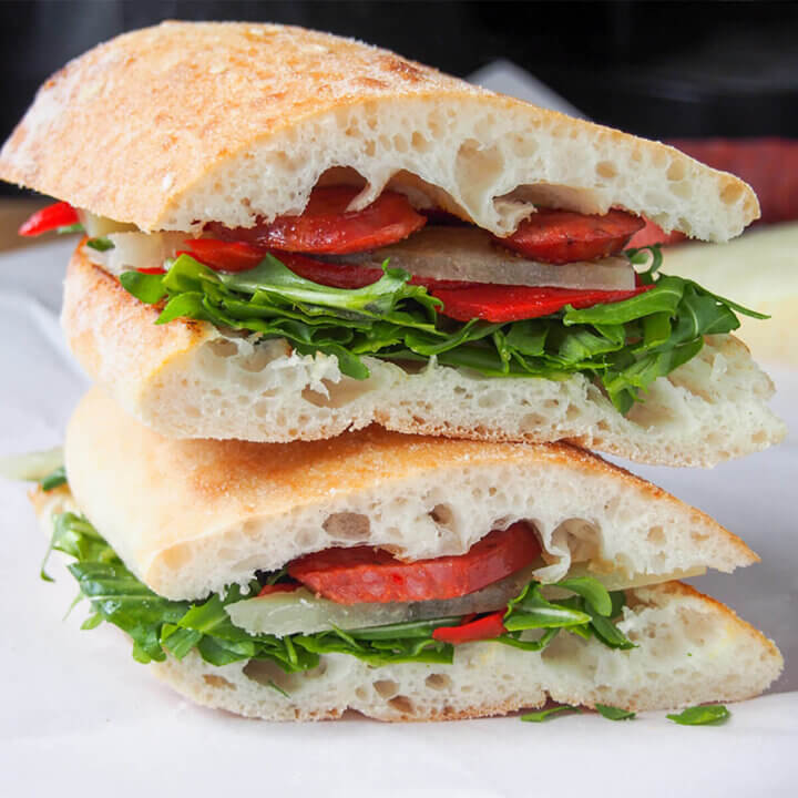 Spanish chorizo sandwich stacked