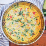 bacon lobster omelette in skillet from overhead