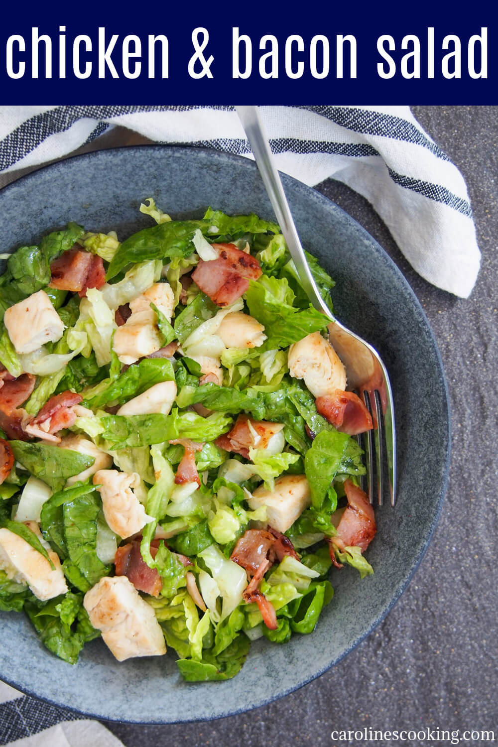 This chicken bacon salad doesn't have a lot of ingredients but it's packed with delicious flavor, all brought together with a tasty honey mustard vinaigrette. It makes a great light lunch or add in a few extras for a fuller meal. 