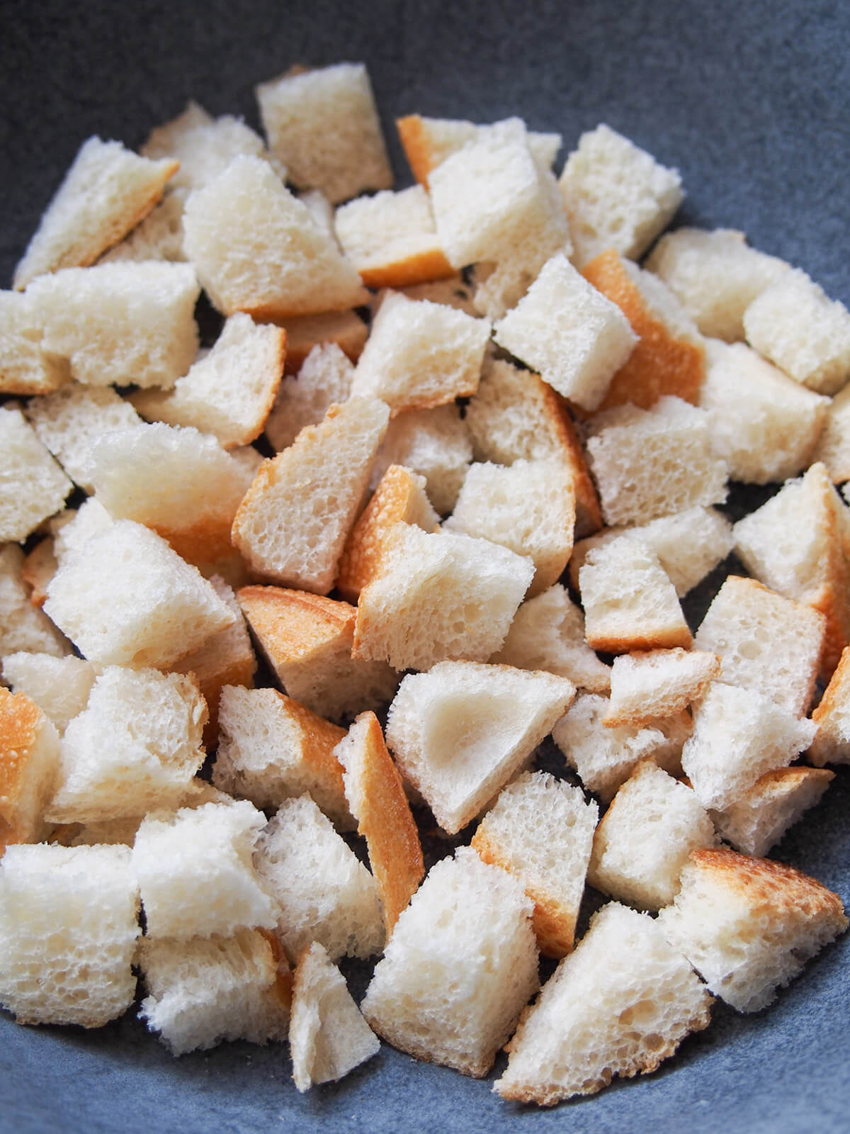 bowl of diced bread
