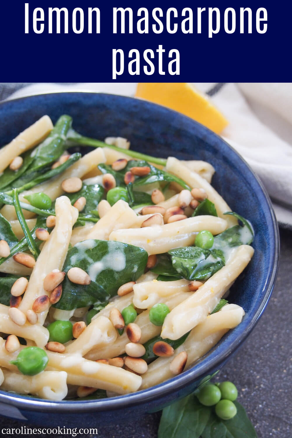 This lemon mascarpone pasta is a super easy and tasty one pot meal. It's quick to make, with tasty flavors, all brought together by the creamy and citrusy sauce. Easy to adapt too, it's perfect for a busy night. #pasta #30minutemeal #vegetarian