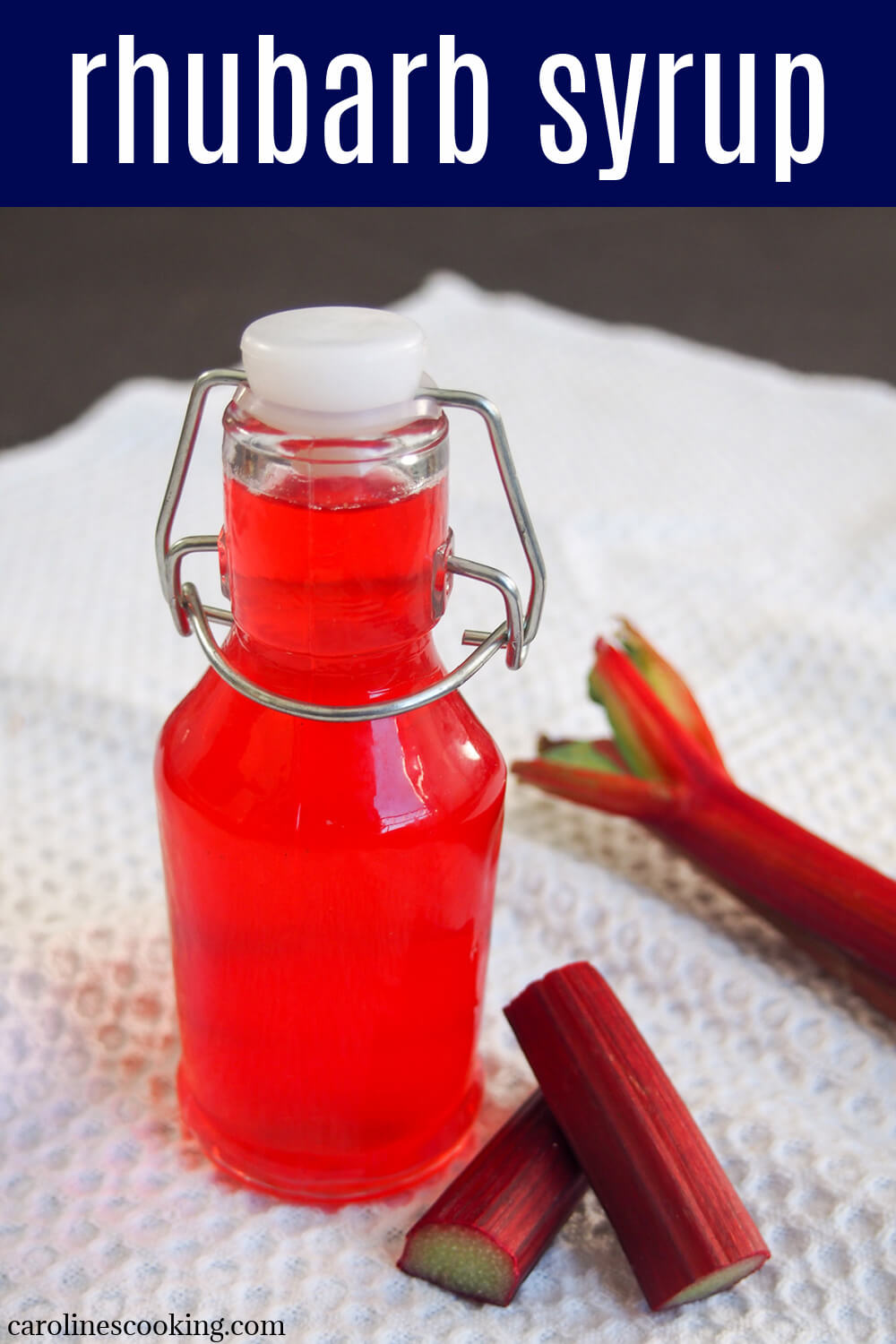 This rhubarb syrup is easy to make and adds a lovely bright color and flavor to drinks and more. It's a lovely way to add that touch of sweet-tart flavor and pink tinge to cocktails, or try some over pancakes. 