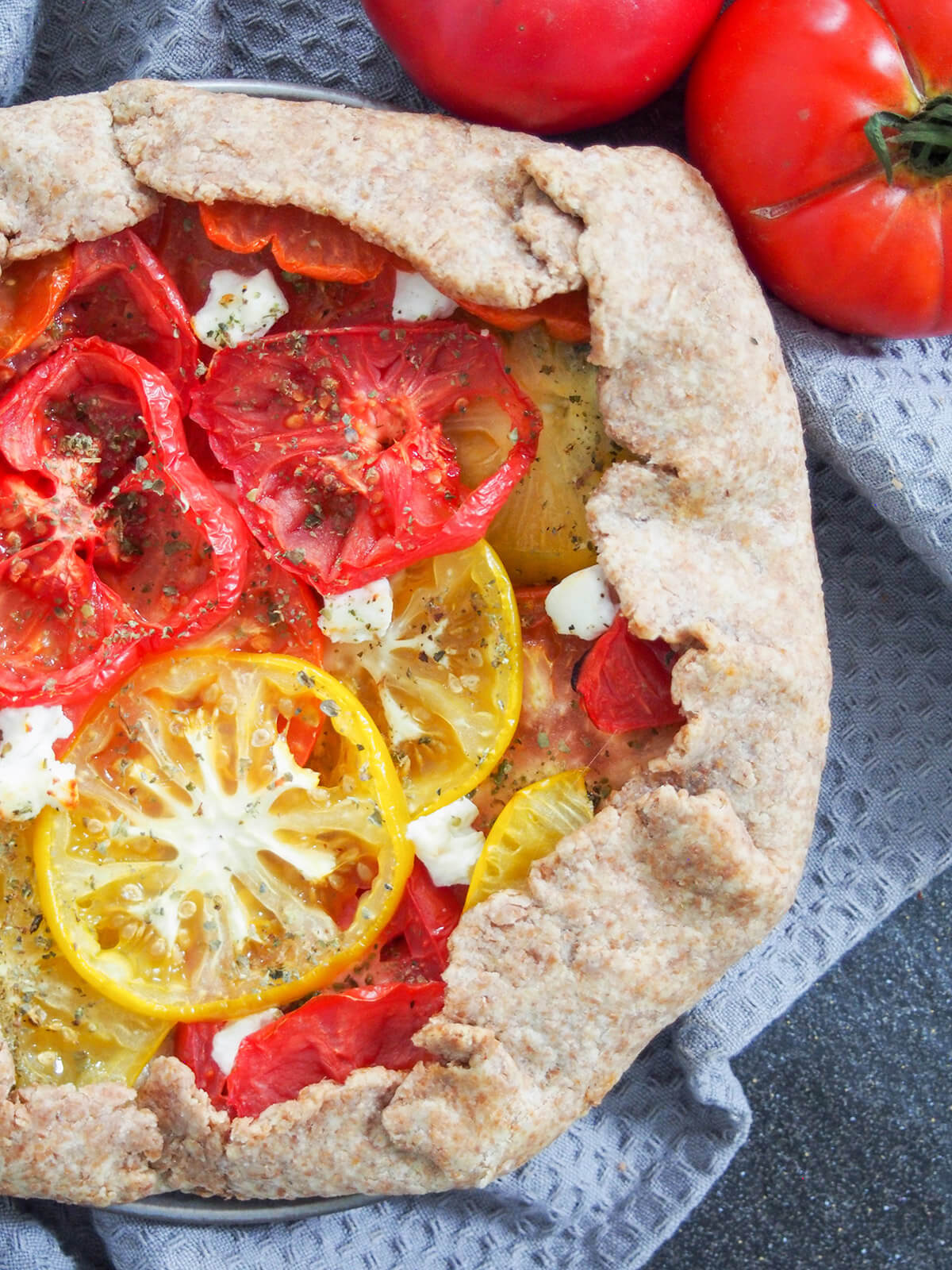 part view of tomato galette from overhead