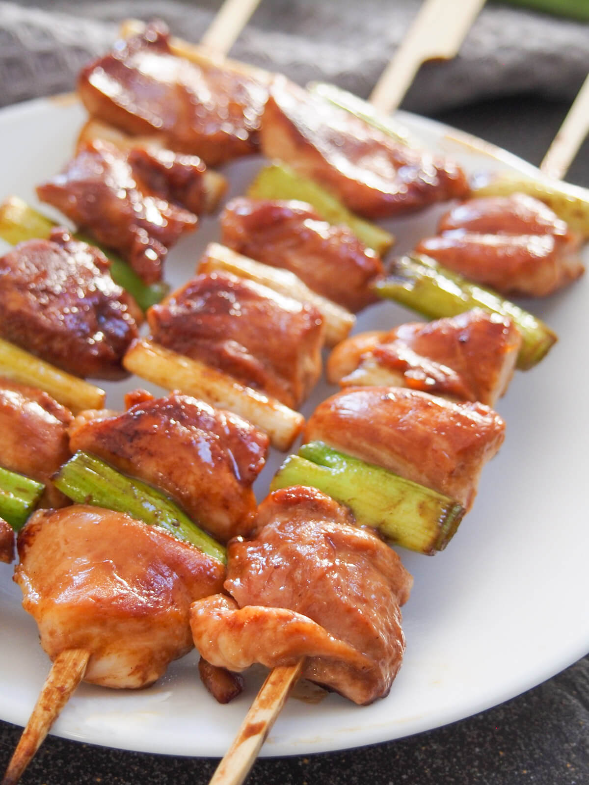 close up view of chicken yakitori on plate