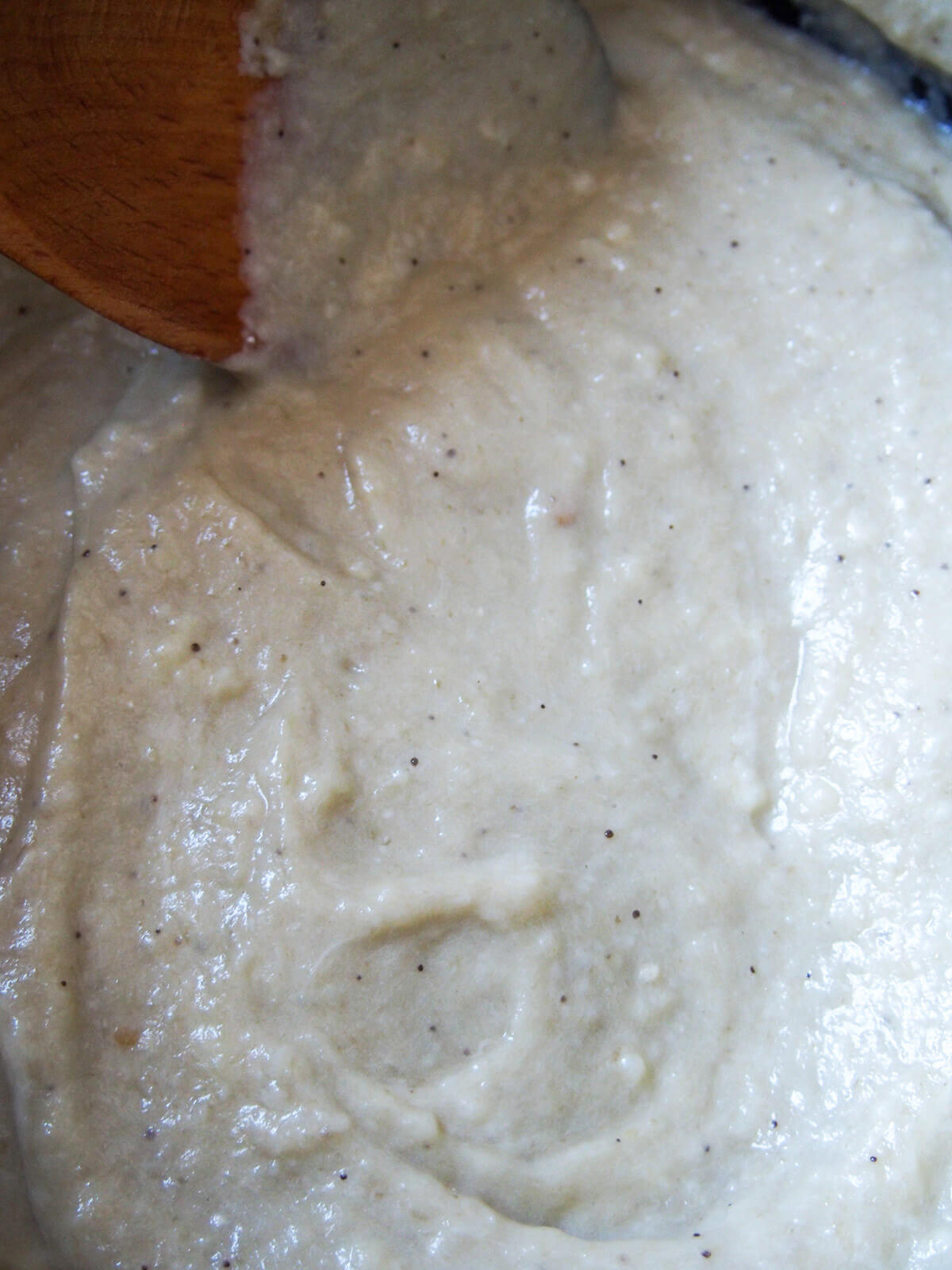 stirring eggplant bechamel puree