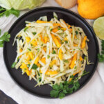 plate with mango jicama slaw from overhead