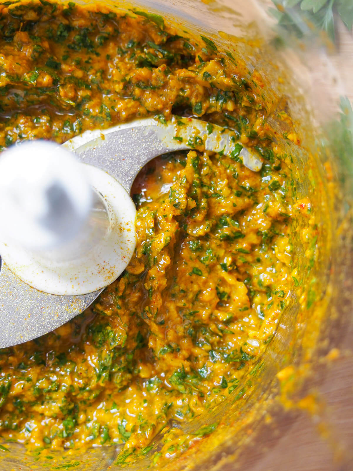 blended herbs and spices in food processor