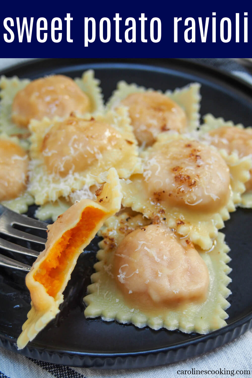 These sweet potato ravioli combine homemade egg pasta with a smooth and flavorful sweet potato filling. Yes, they take a little effort like any homemade ravioli but they are easier than you might think. And you'll soon see, very much worthwhile. Comforting and delicious in every bite.