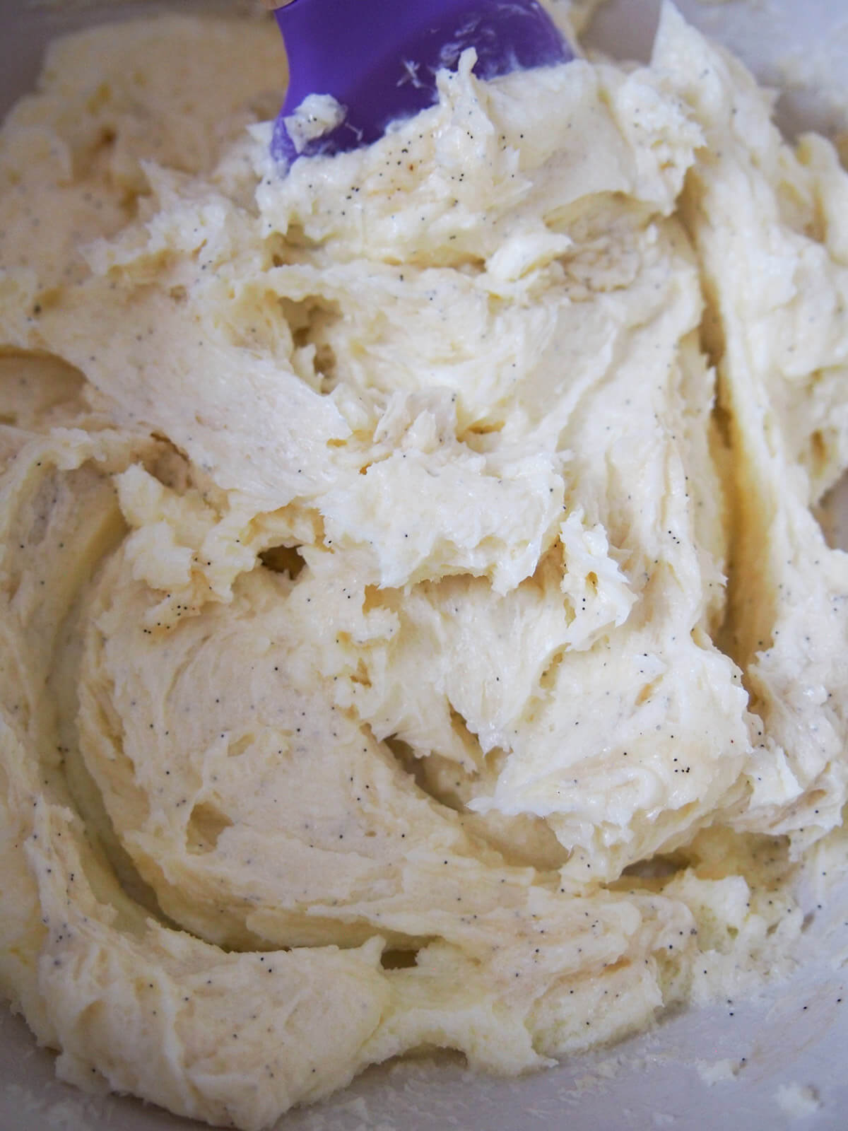 creaming butter and sugar for vanillekipferl butter, sugar and vanilla creamed together in bowl