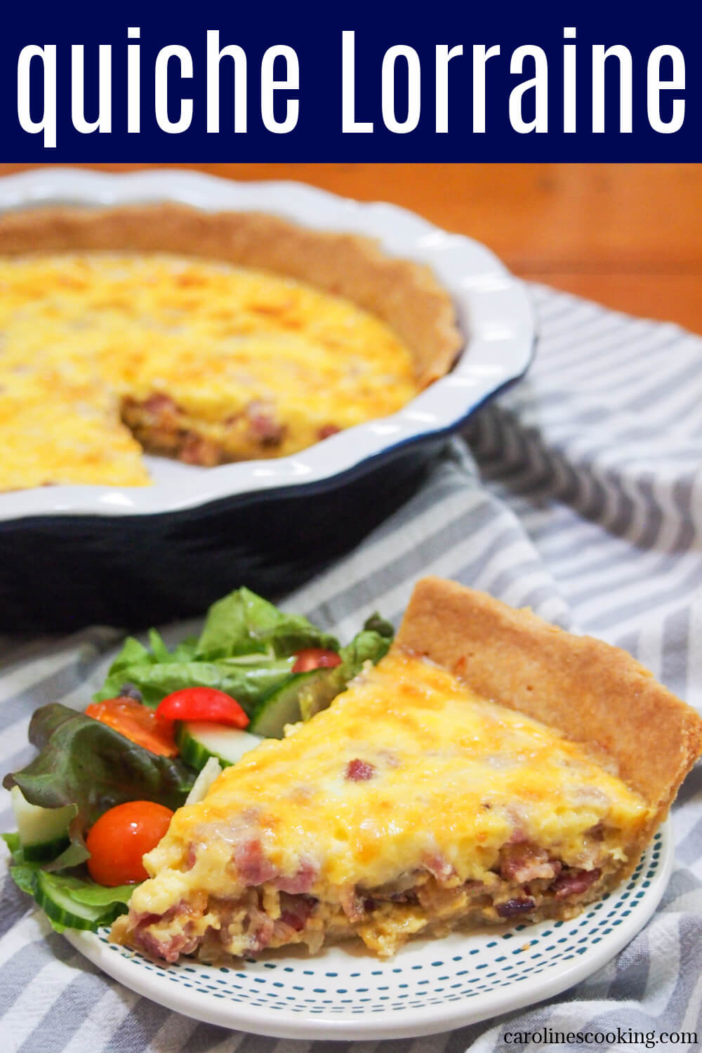 Quiche Lorraine is a classic French savory tart packed with gruyere cheese, bacon and smoked ham. Comforting and delicious, it makes a great lunch, or add it to your brunch table.