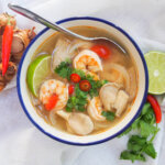 bowl of tom yum soup from overhead