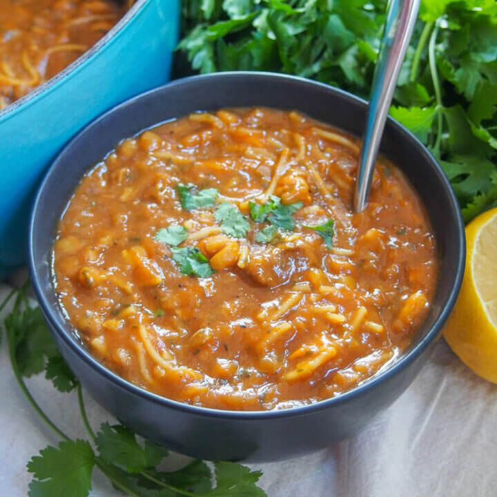 bowl of Harira Moroccan lentil and chickpea soup