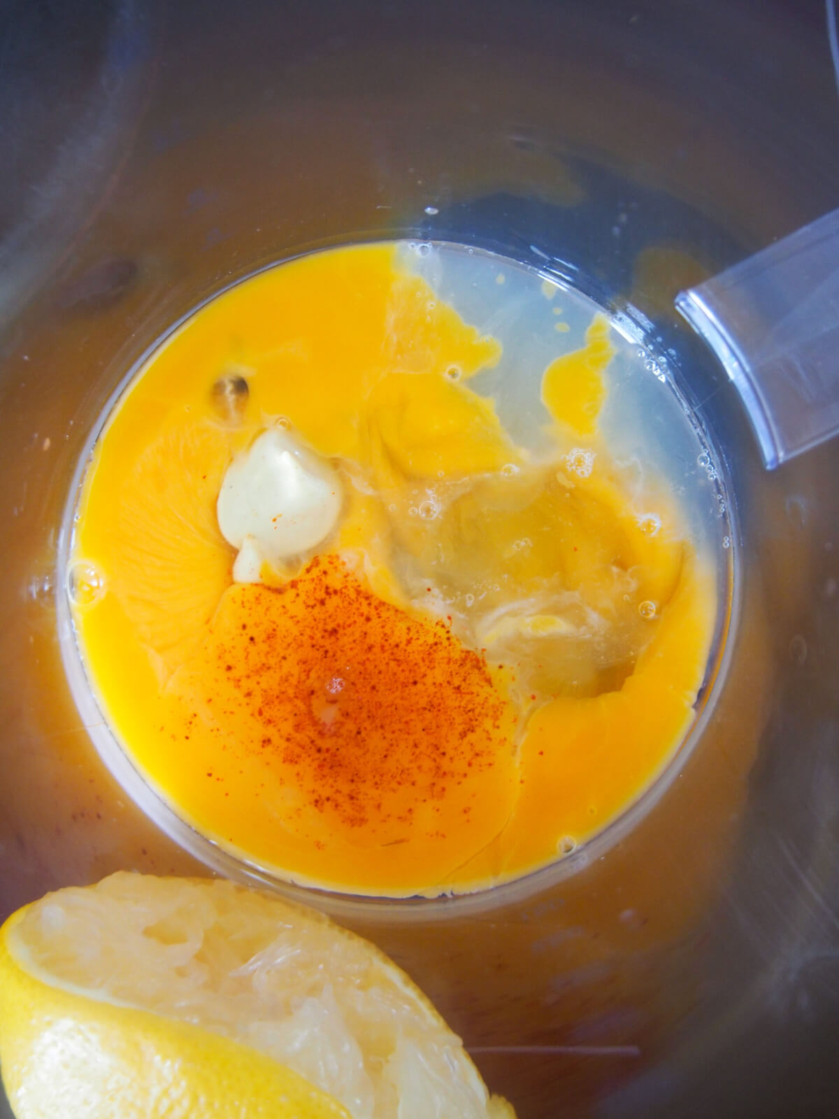 ingredients in blender for Hollandaise sauce