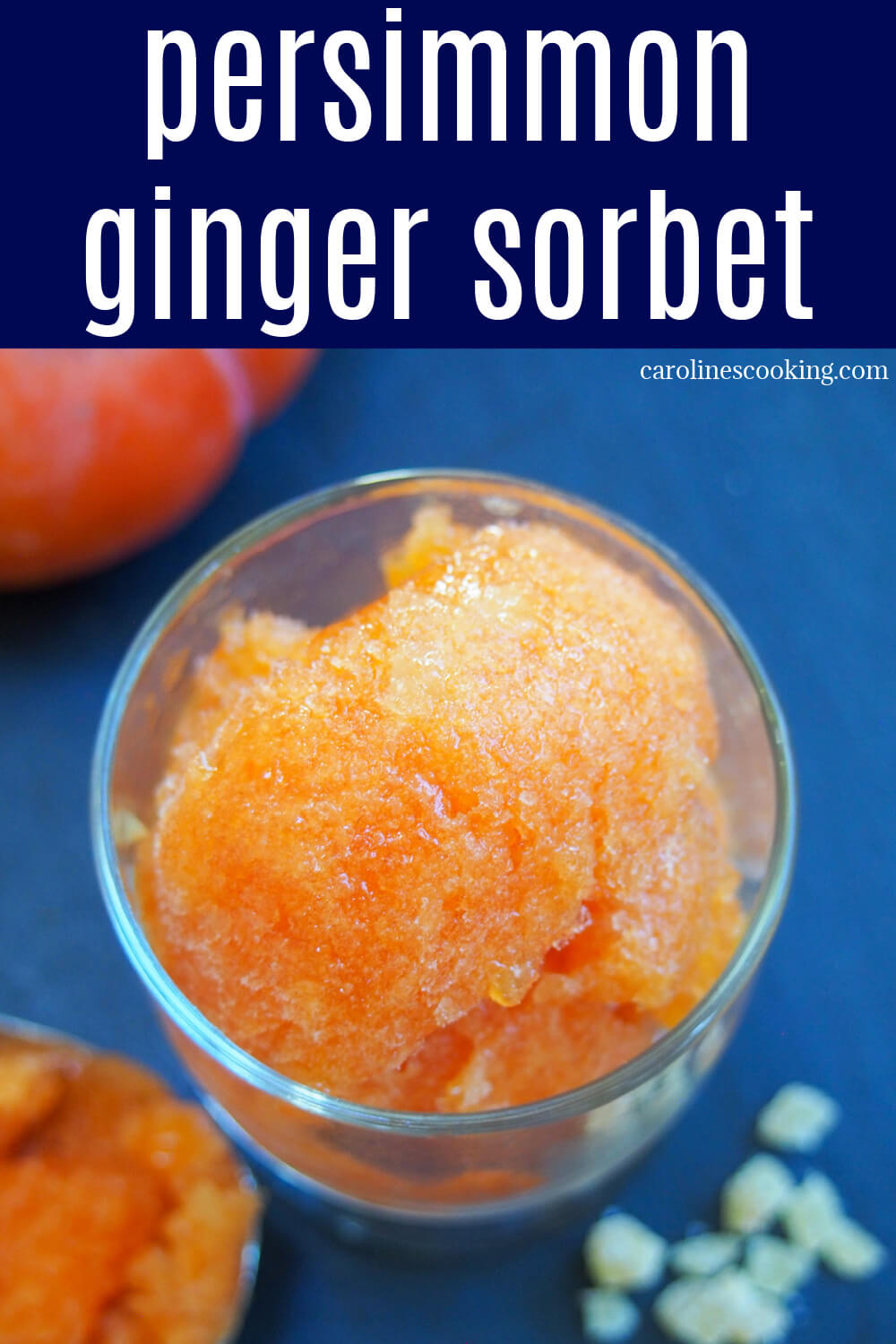 This delicious persimmon ginger sorbet is easy to make and both looks and tastes great. The zingy ginger compliments the smooth, fragrant persimmon perfectly. A tasty frozen treat, great for dessert or as a palette cleanser. This delicious persimmon ginger sorbet is easy to make and both looks and tastes great. The zingy ginger compliments the smooth, fragrant persimmon perfectly. A tasty frozen treat, great for dessert or as a palette cleanser.