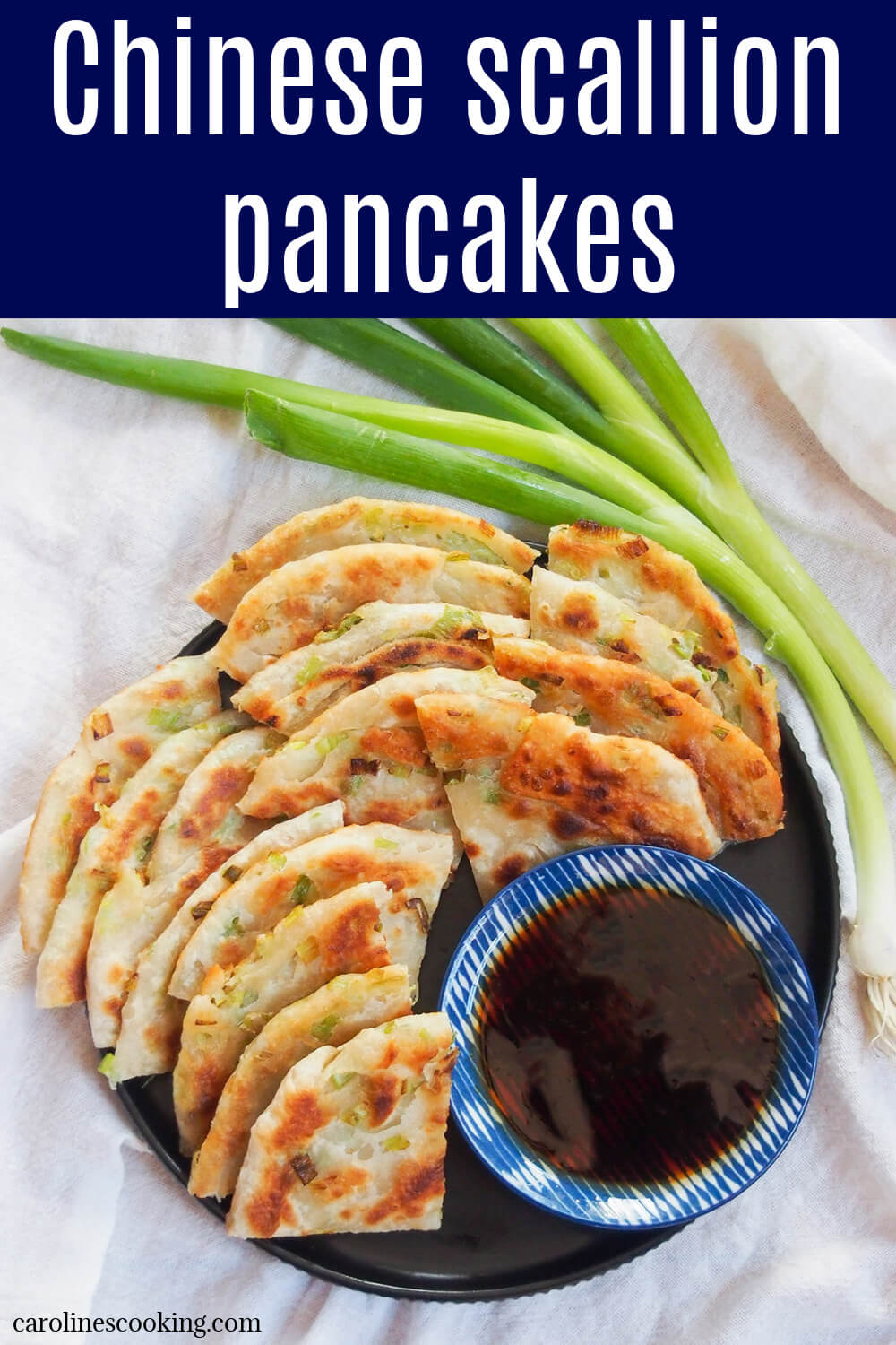 Chinese scallion pancakes are a street food and restaurant favorite. They're easier than you might think with a delicious mix of flaky layers, chewiness, crisp outside and tasty flavors. Chinese scallion pancakes are both a street food favorite as well as found in restaurants. They are easier than you might think to make at home with only a few ingredients. The result is a delicious mix of flaky layers, chewiness, crisp outside and tasty flavors.