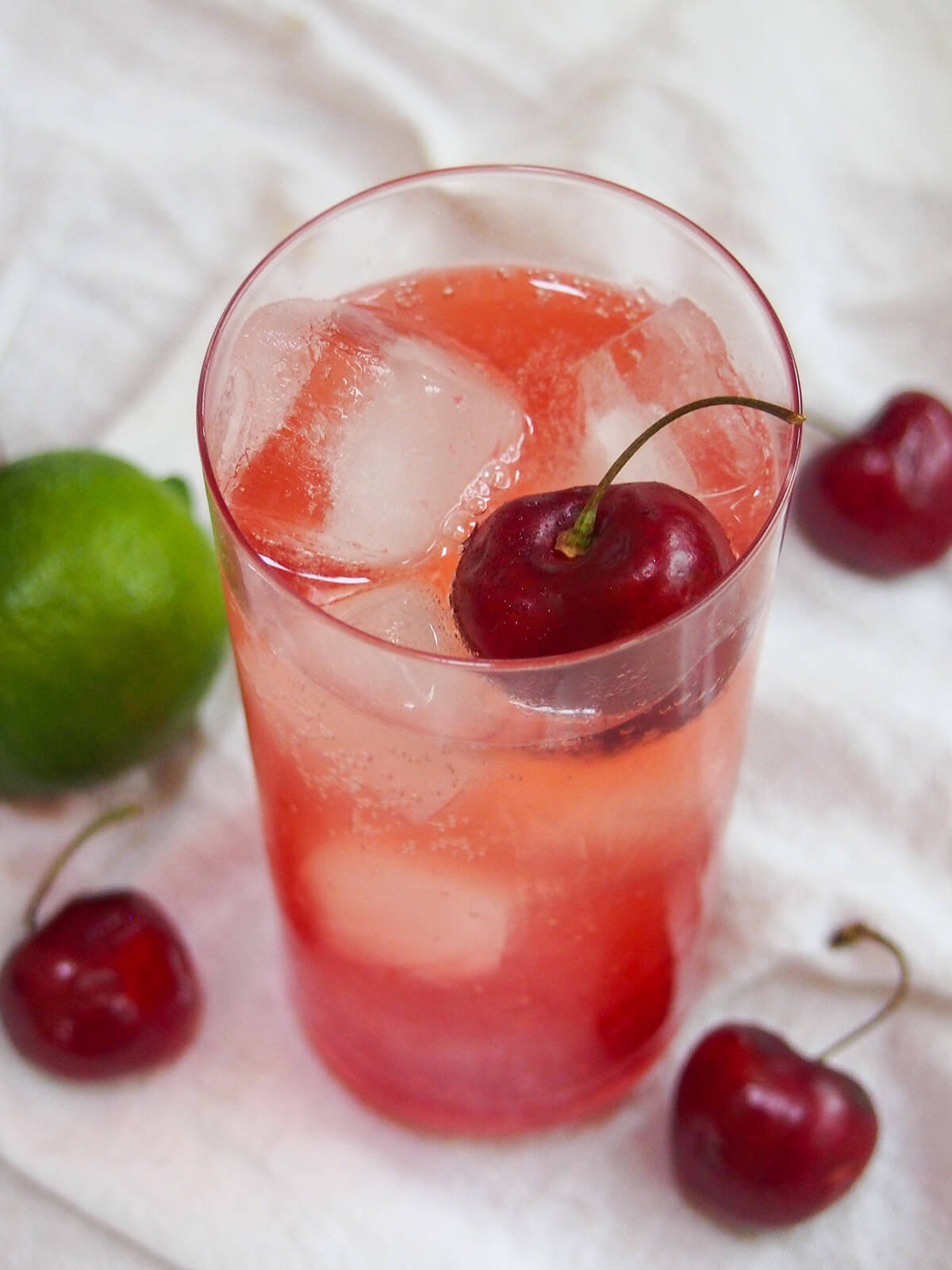 looking into top of glass of Shirley Temple drink