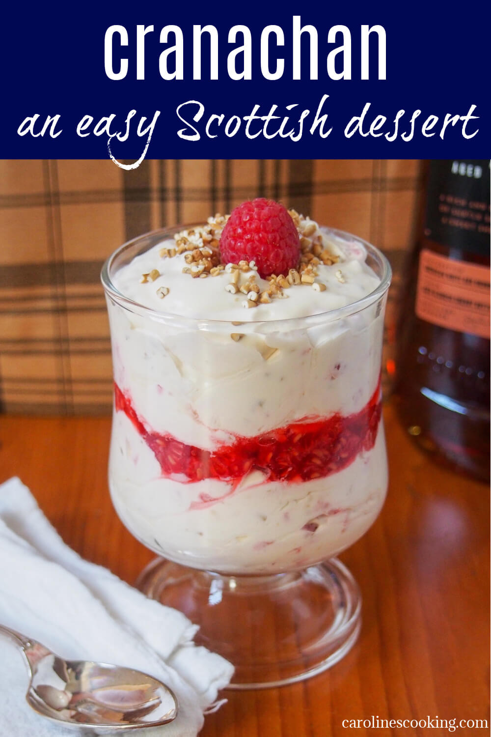 Cranachan is a delicious, easy 5 ingredient Scottish dessert (cream, oatmeal, whisky, honey & raspberries) that's perfect to end your Burns Night feast, or enjoy it any time. Cranachan is a delicious, easy 5 ingredient Scottish dessert (cream, oatmeal, whisky, honey & raspberries) that's perfect to end your Burns Night feast, or enjoy it any time.