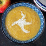 bowl of roasted apple and acorn squash soup from overhead