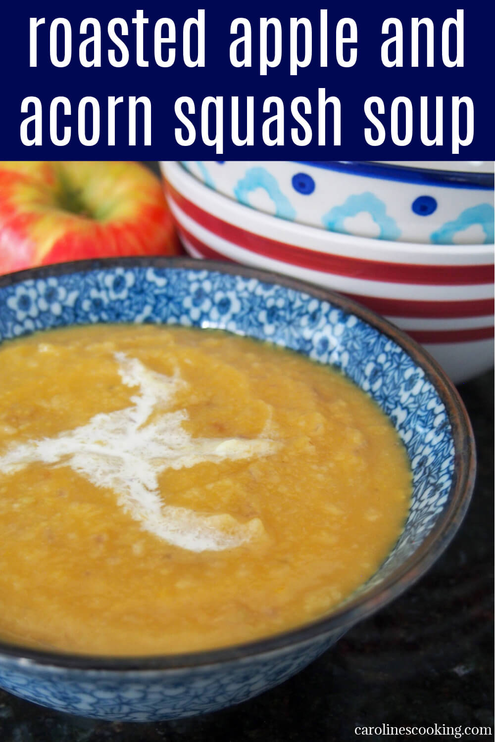 bowl of roasted apple and acorn squash soup from side