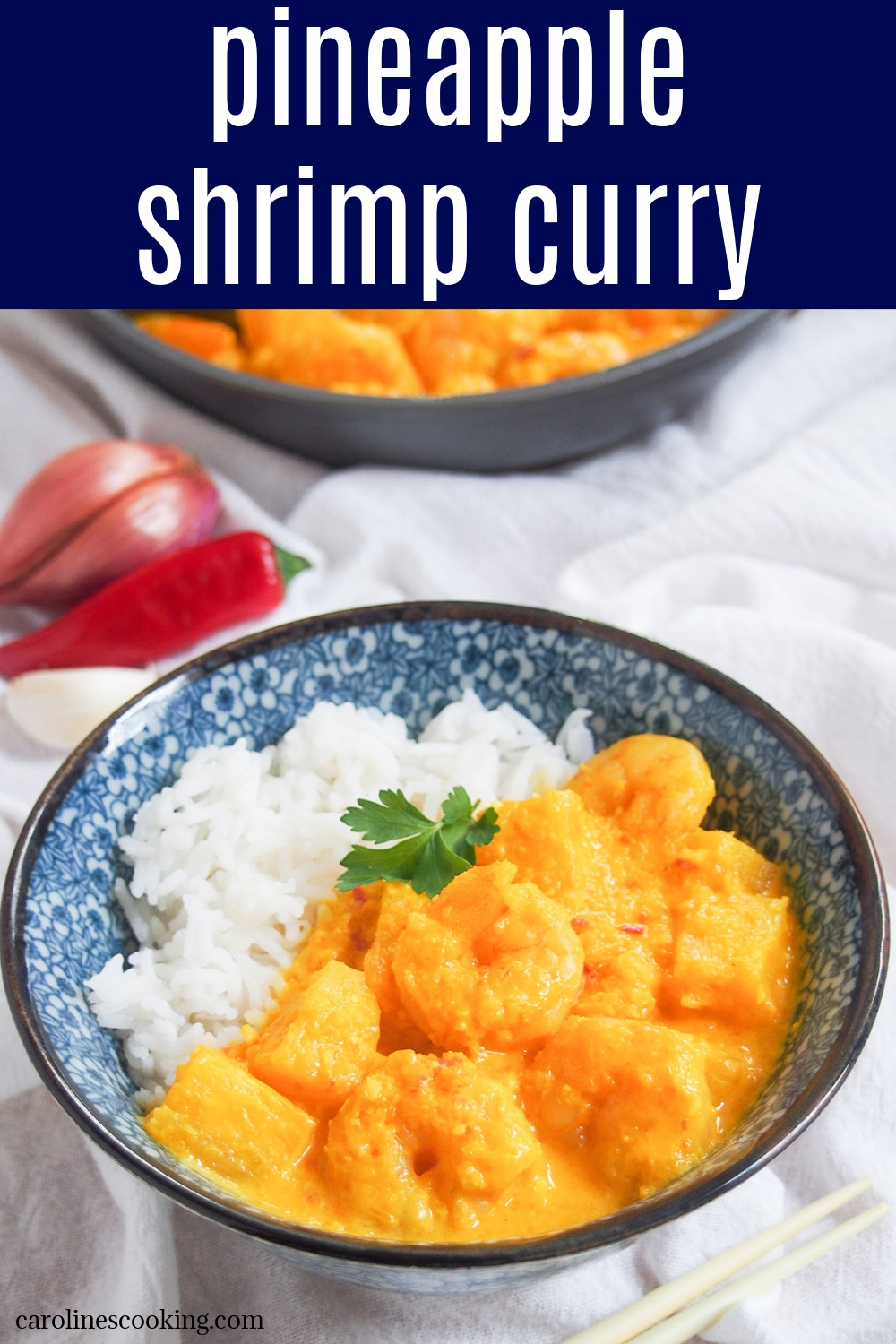 This pineapple shrimp curry is packed with sweet and spicy flavor. It's slightly adapted from a traditional Nyonya curry from Malaysia to be that bit quicker and easier, but just as delicious.