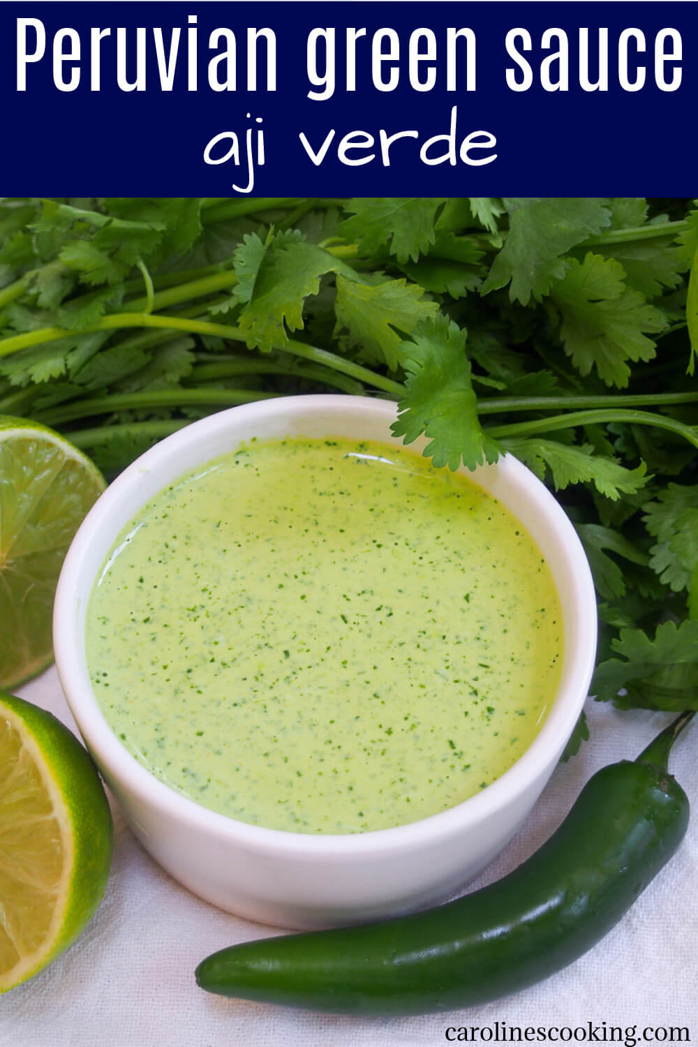 Aji verde, often called Peruvian green sauce elsewhere, is wonderfully easy and flavorful. It gets it's color from cilantro and has a little kick from aji amarillo, a popular Peruvian chili. So good. #chili #peruvianfood #peruviansauce Aji verde, often called Peruvian green sauce elsewhere, is wonderfully easy and flavorful. It gets it's color from cilantro and has a little kick from aji amarillo, a popular Peruvian chili. So good. #chili #peruvianfood #peruviansauce