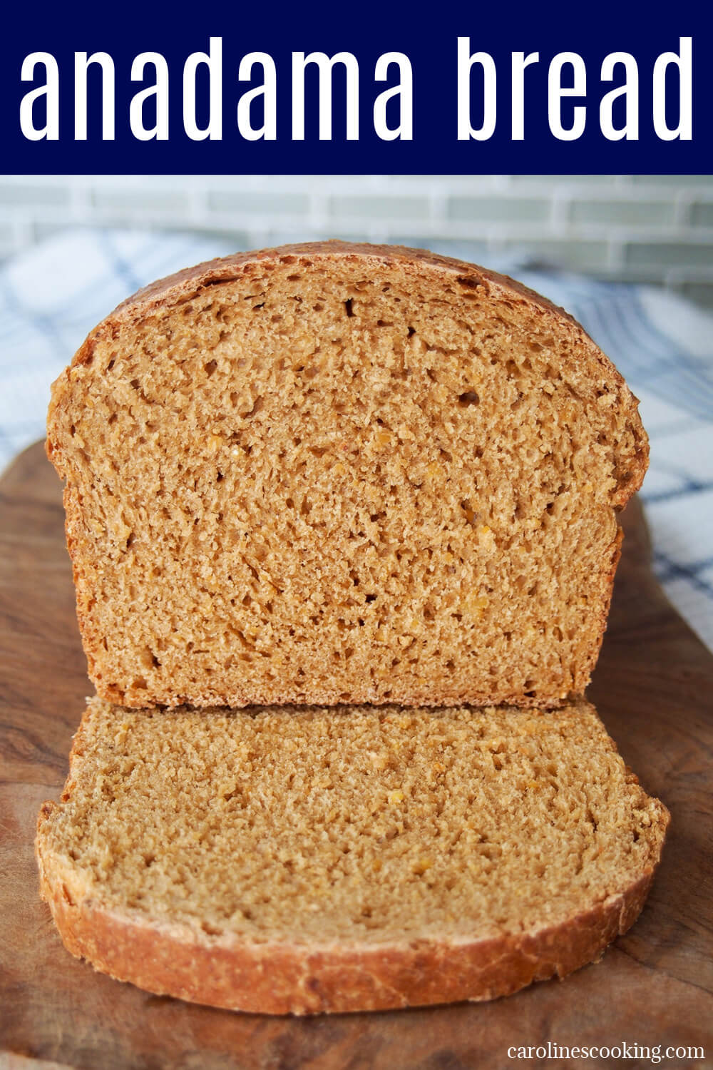 Anadama bread is a classic New England yeast bread made with molasses and cornmeal. It's gently sweet, relatively dense but soft and tender and with a lovely rounded flavor. It's great for making sandwiches, dipping in soup or simply snacking on (especially with a smear of butter).