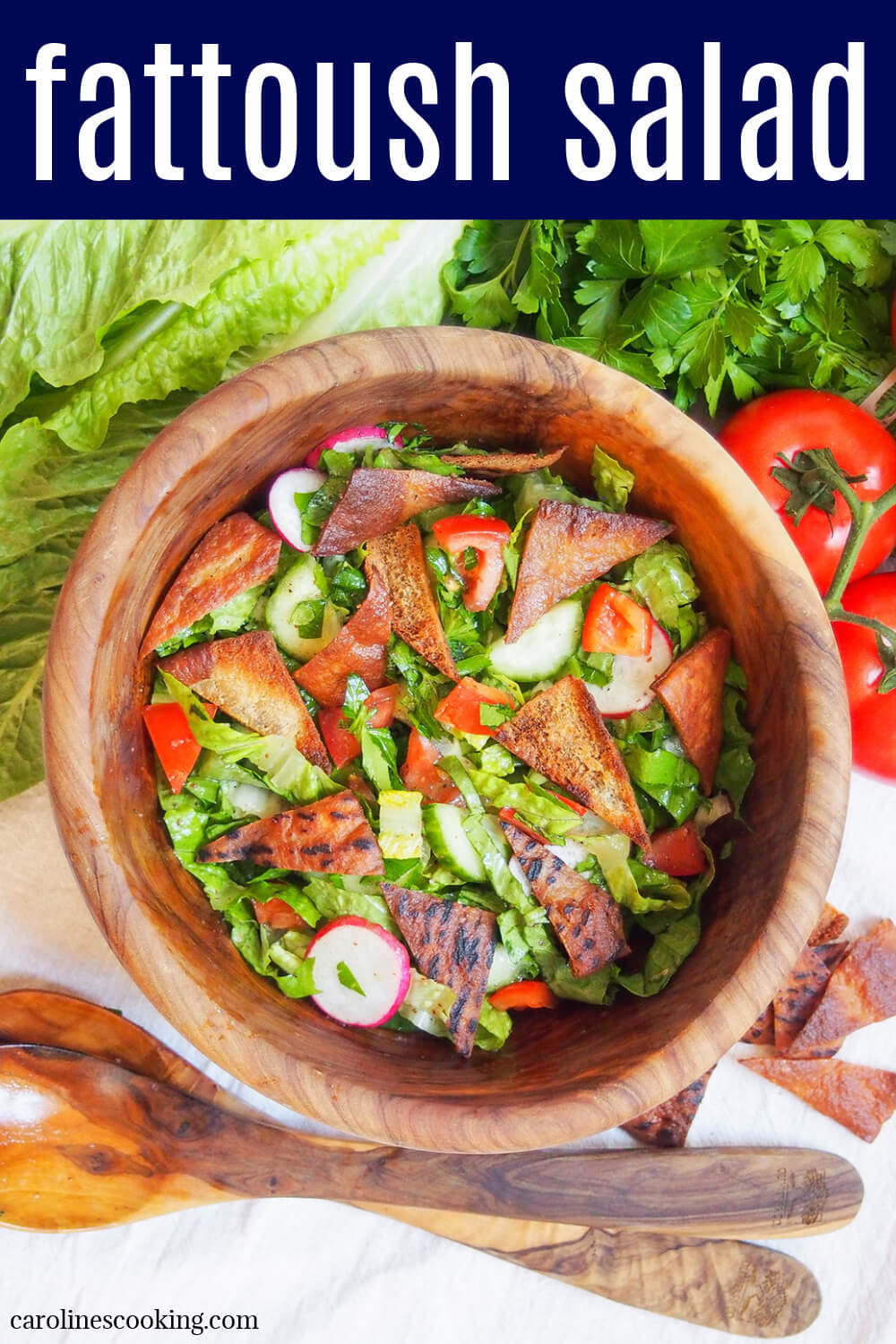 Lebanese fattoush salad is a delicious combination of crunchy vegetables, crisp pita chips and a bright lemon-sumac dressing. It's a Levantine staple for good reason. Serve it with mezze dishes and dips, alongside mains like kofte and grilled meats or enjoy as a meal in itself. It's versatile and so good!