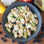 bowl of grilled chicken blueberry salad from overhead