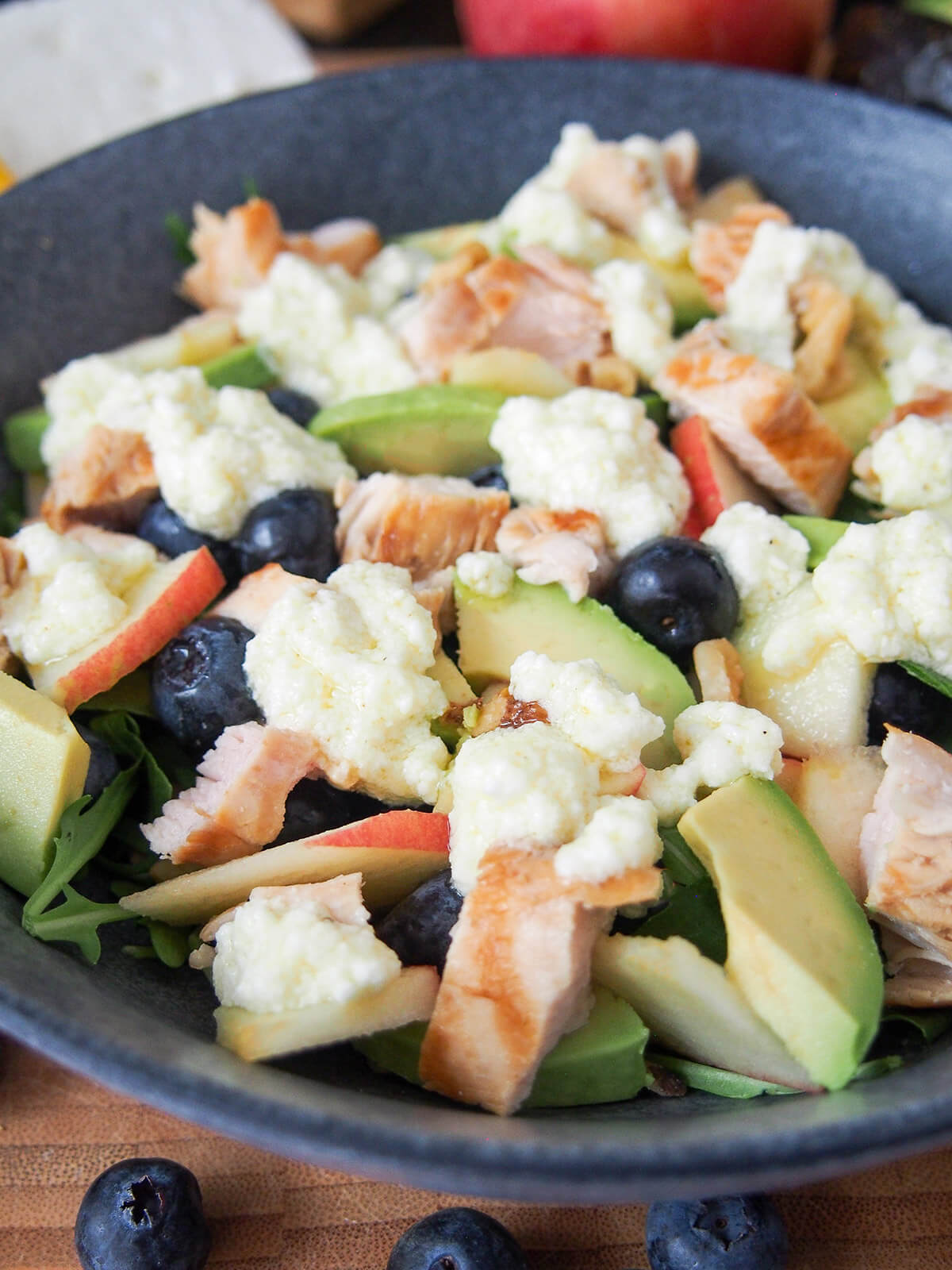 close up of grilled chicken blueberry salad
