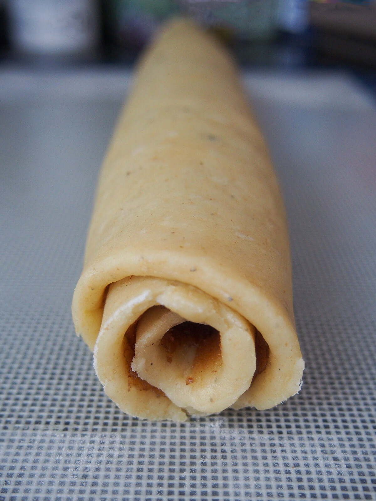 rolled up cookie dough with date filling inside