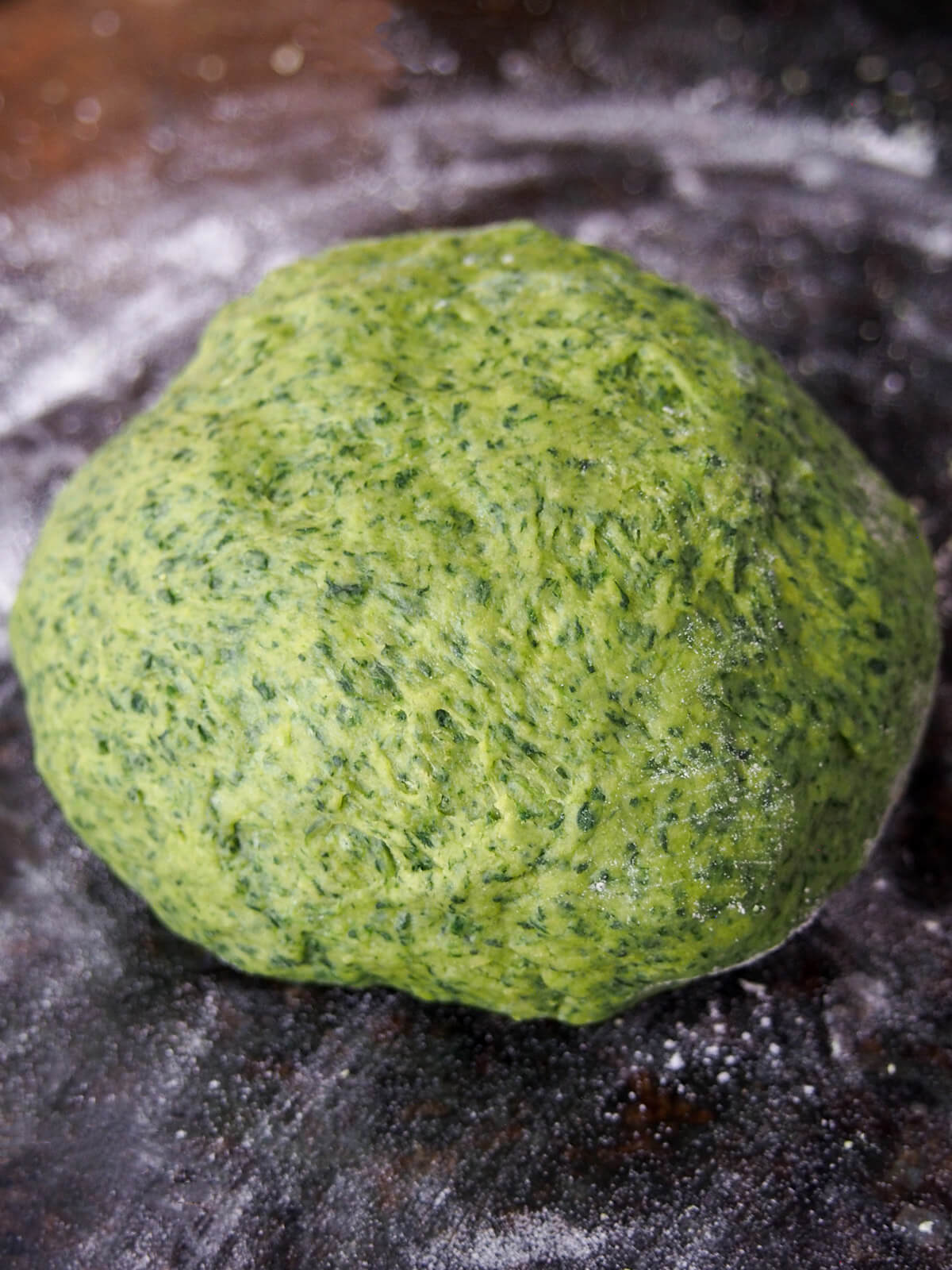 ball of fresh spinach pasta dough