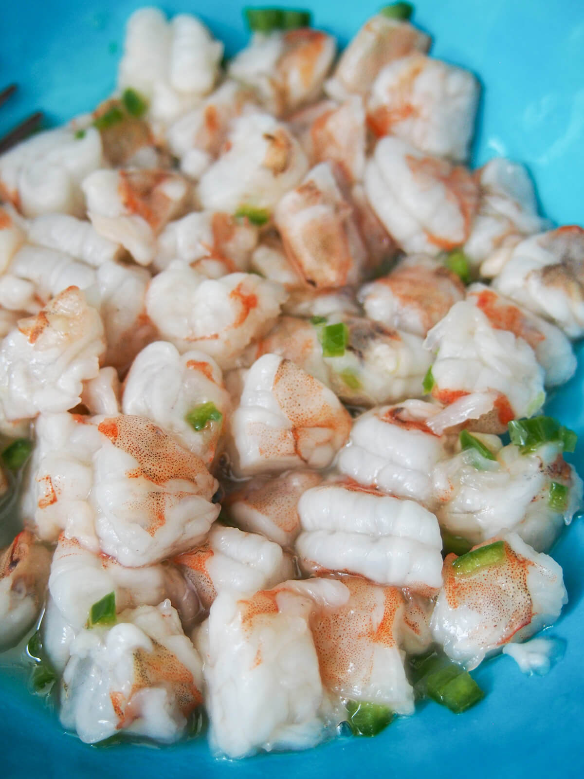 shrimp ceviche after curing in lime juice