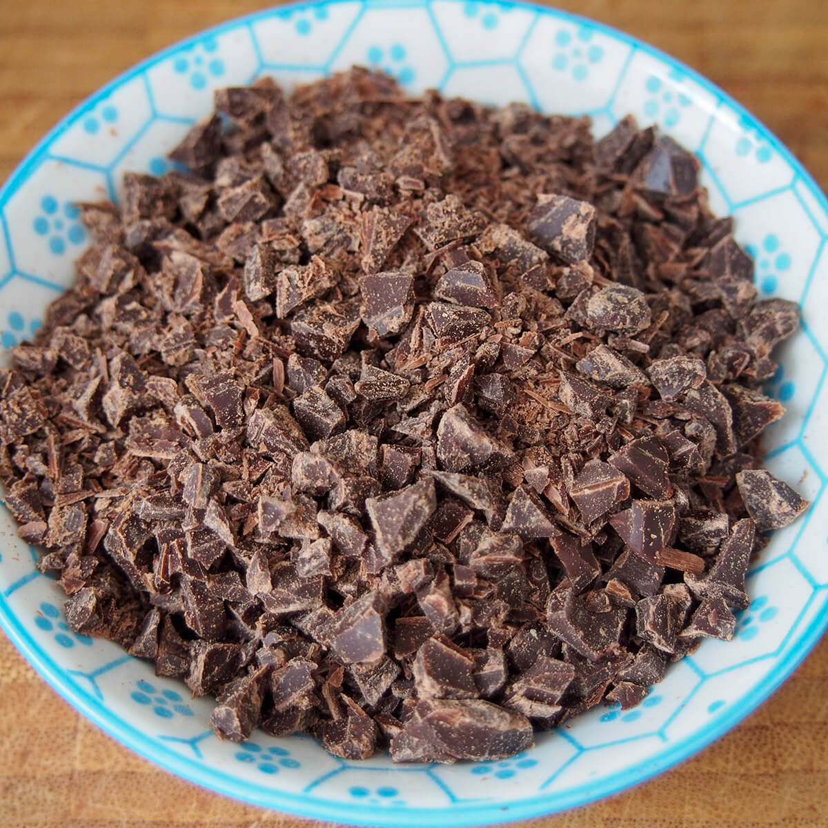 finely chopped chocolate in dish
