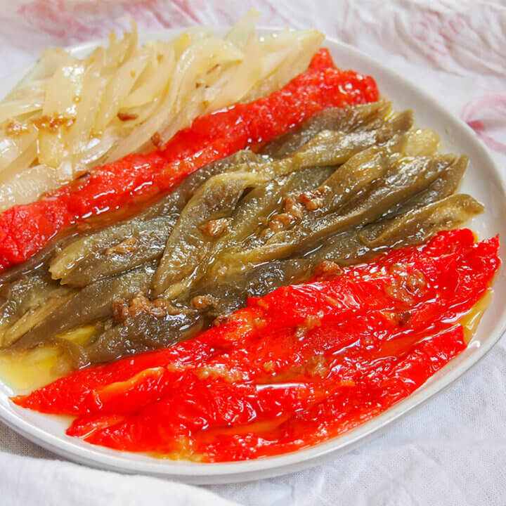 plate of escalivada Catalan roast vegetables close up