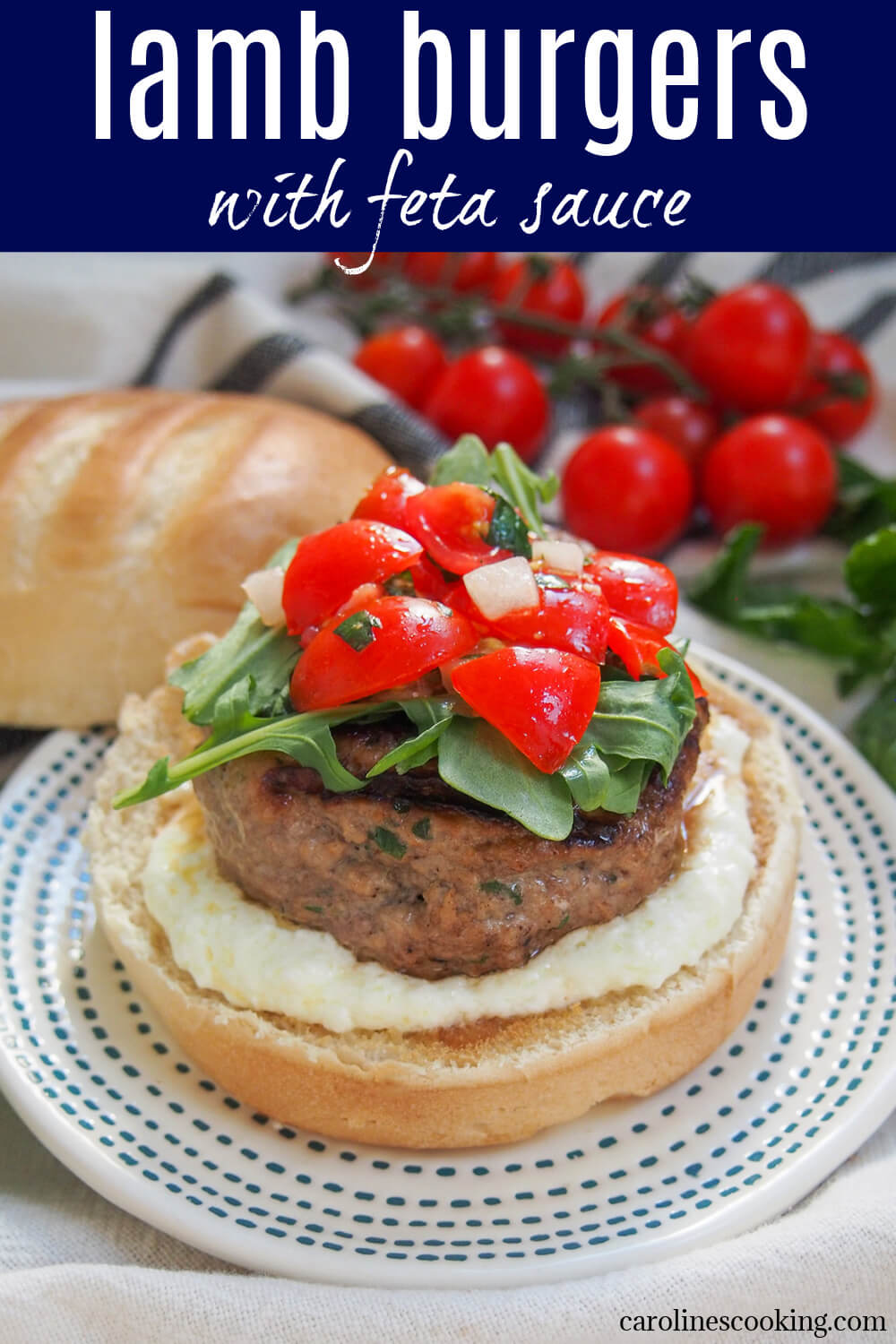 These lamb burgers are infused with Greek flavors from the herbs in the burger to the creamy feta sauce served alongside. It's a delicious combination, juicy and flavorful -perfect for any night! These lamb burgers are infused with Greek flavors from the herbs in the burger to the creamy feta sauce served alongside. It's a delicious combination, juicy and flavorful -perfect for any night!