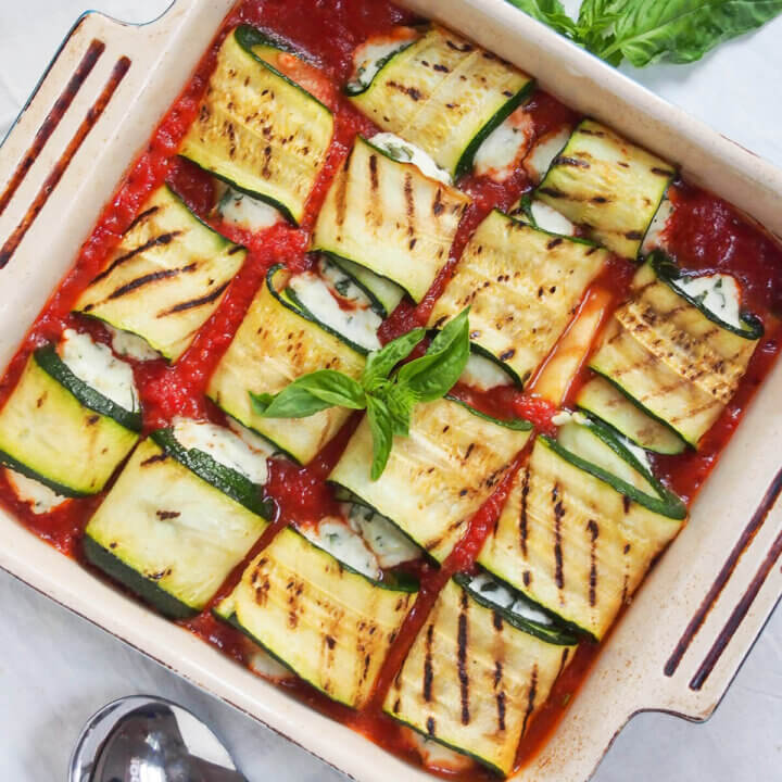 dish of zucchini involtini from overhead
