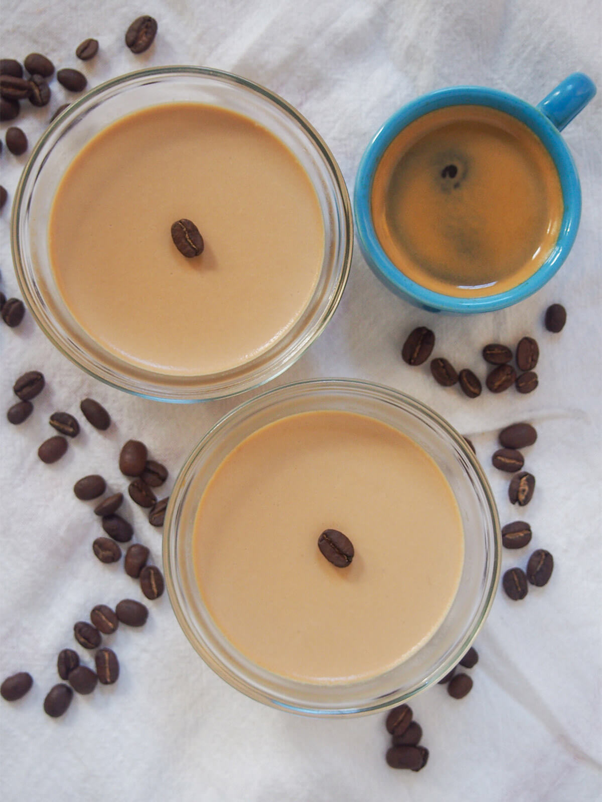 two dishes of coffee panna cotta from overhead