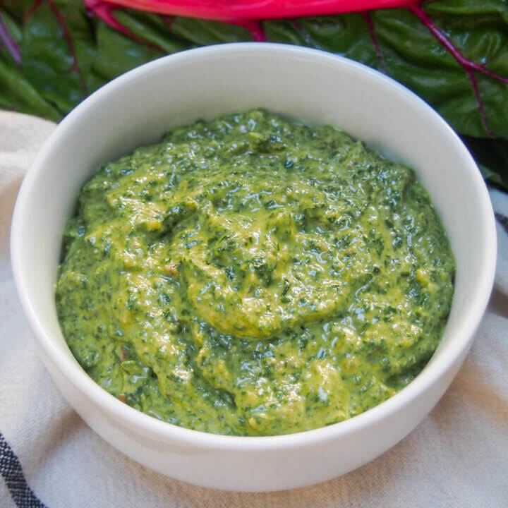 bowl of creamy chard pesto