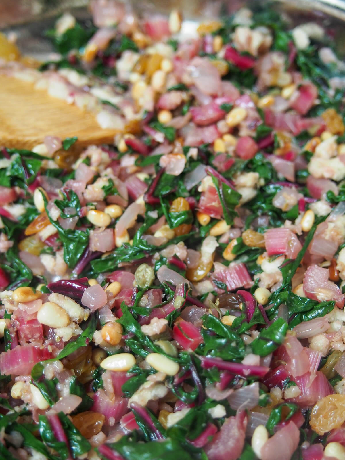 skillet with chard-nut filling mixture