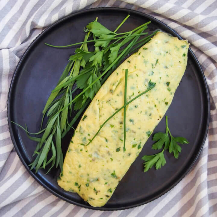 French omelette with herbs from overhead