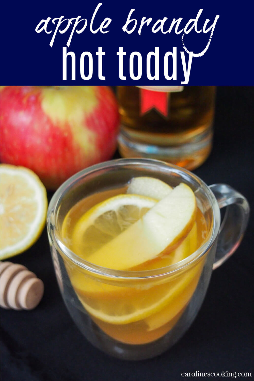 This apple brandy hot toddy is a lovely twist on the classic, with all the comfort factor you'd expect along with some great autumnal flavors. It's smooth, warming and perfect for a chilly day. It's made with calvados that adds a lovely apple and slightly more depth of flavor without a harshness to it. Can also use other apple brandies.