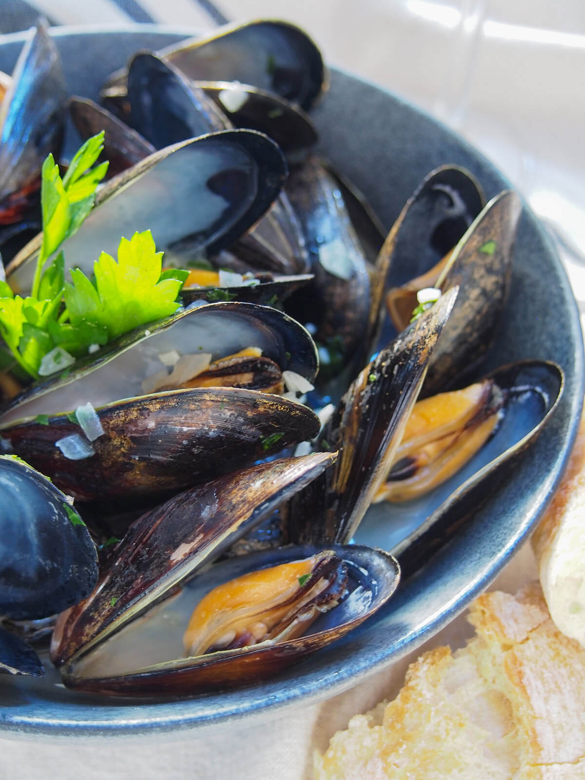 close up view of mussels in dish