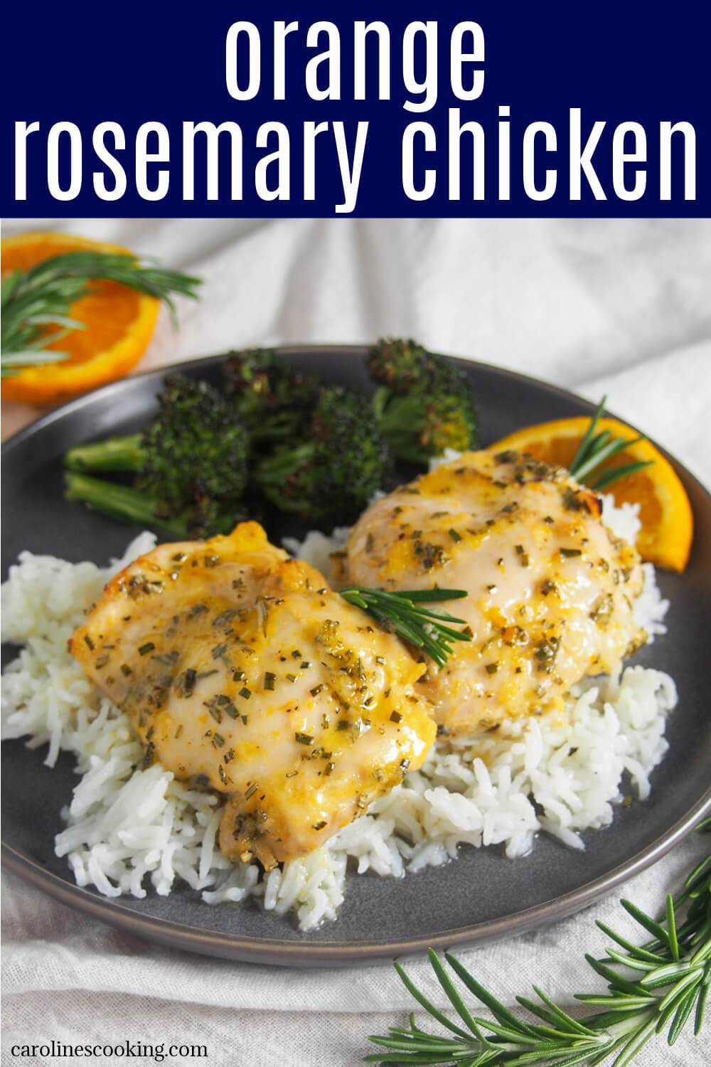 This orange rosemary chicken has a lovely combination of gently sweet and herb flavors. It's easy to prepare and perfect for any night of the week. The simple marinade comes together in no time, and then makes a tasty sauce for serving. This orange rosemary chicken has a lovely combination of gently sweet and herb flavors. It's easy to prepare and perfect for any night of the week. The simple marinade comes together in no time, and then makes a tasty sauce for serving.