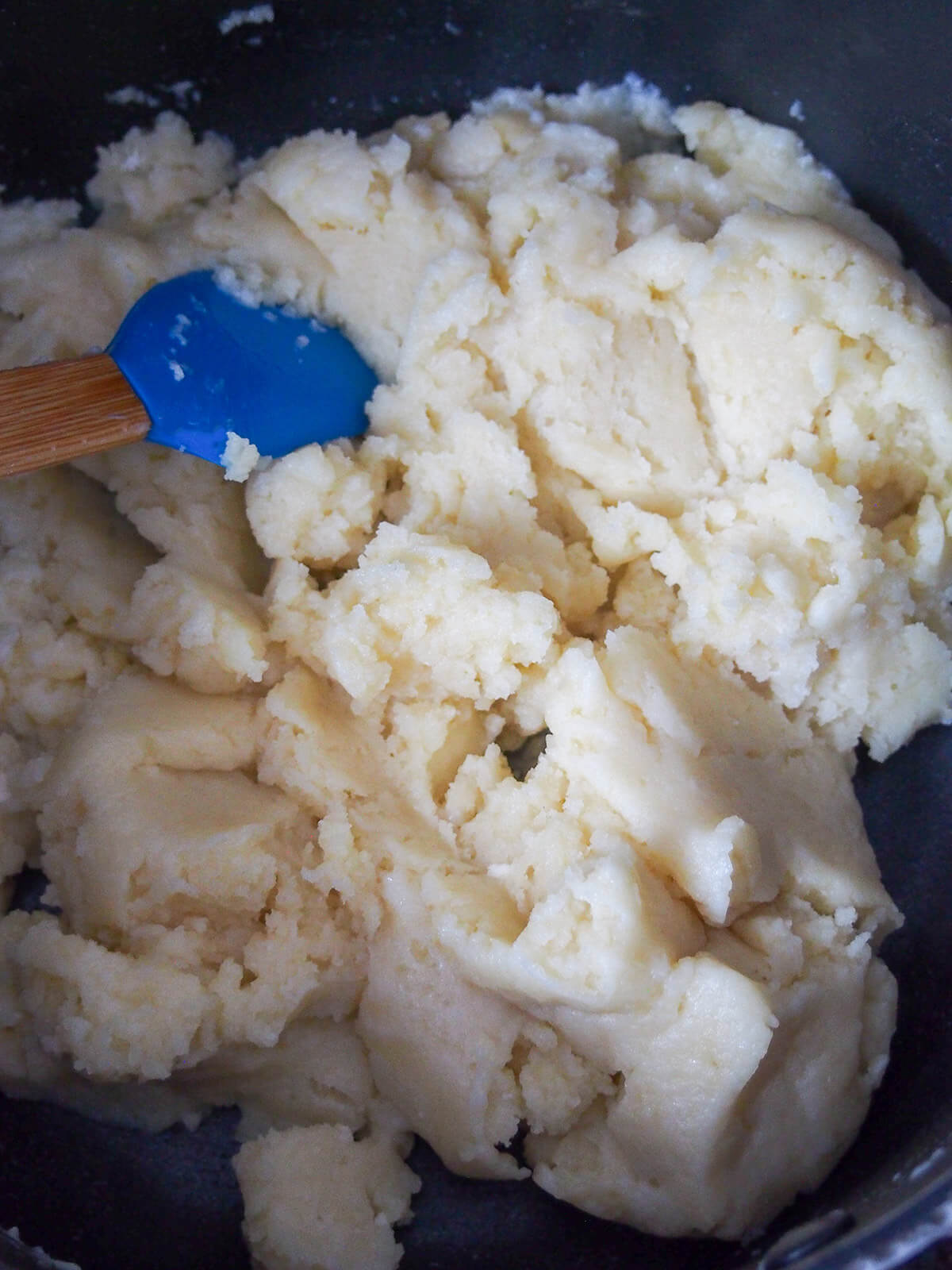 dough after mixing in flour before cooking dough in pot after mixing flour to butter-milk base