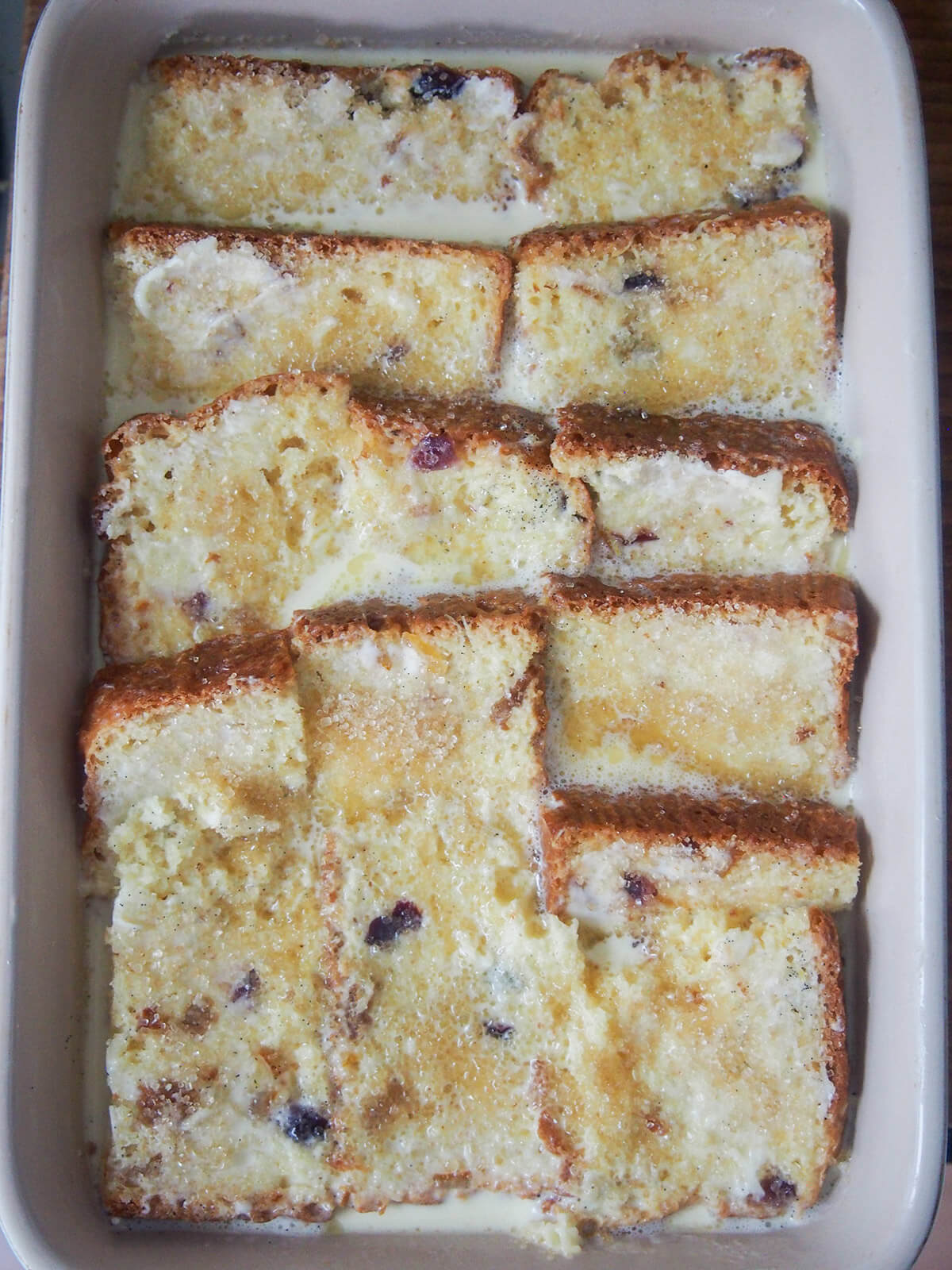 panettone bread and butter pudding before baking