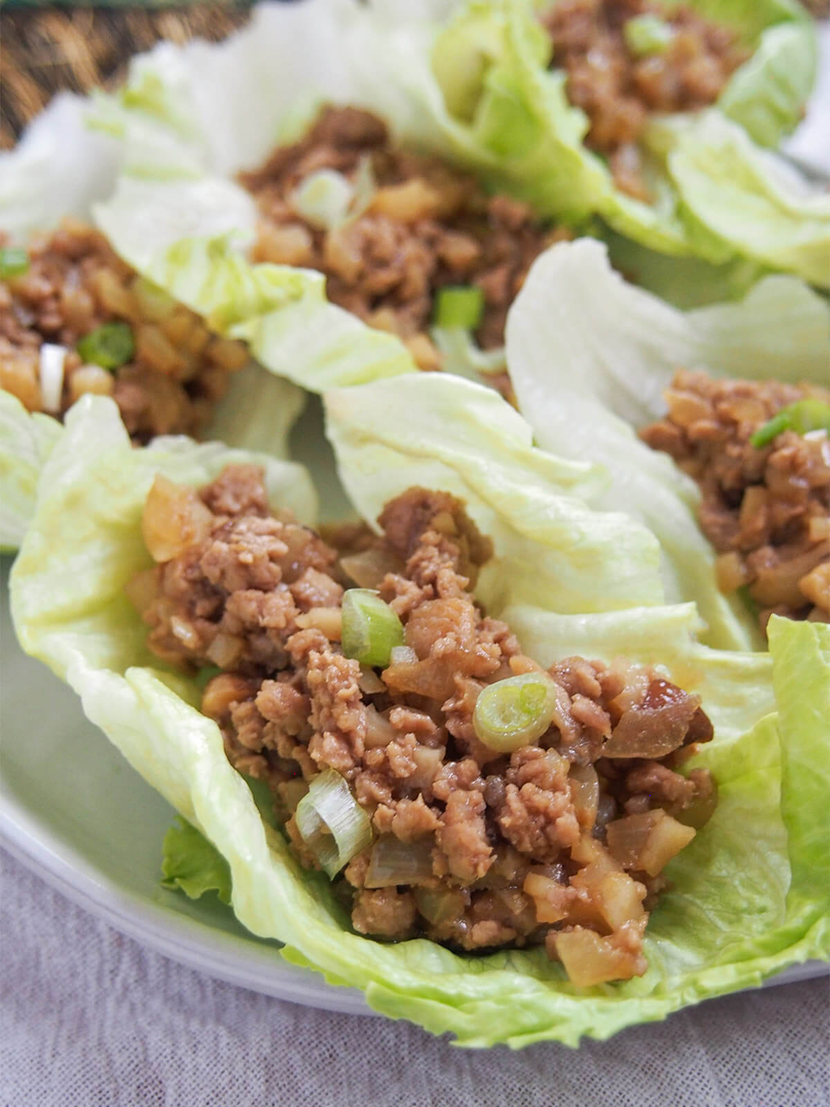 close up view of san choy bow Chinese lettuce cups